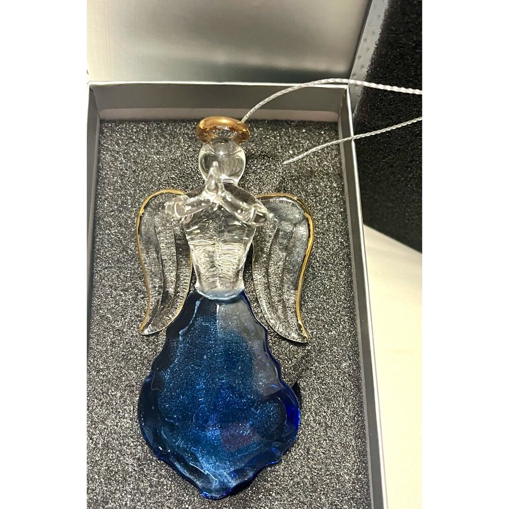 Crystal Glass Angel Ornament Holiday Chandelier Clear Blue Prism Praying Figure
